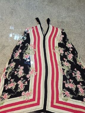 Roaman's Black Floral & Pink Stripe Maxi Dress